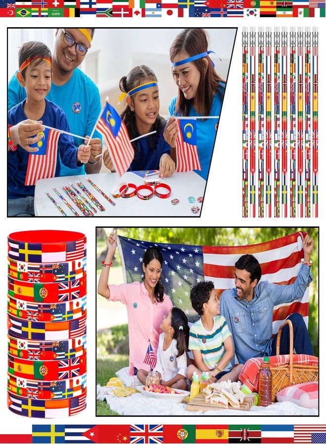 Supervitae 90 Pcs International World Flags Party Favor Accessory Include 30 Flags of World Nation Pencil 30 Rubber Wristband 30 Badge Button Pin for Travel Trip Around The Globe Back to School Decor - Image 5